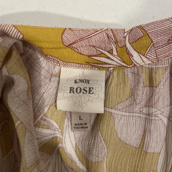 Knox Rose Womens Yellow Red Long Sun Dress L Flutter Sleeve Floral Cottage Core - Picture 6 of 12